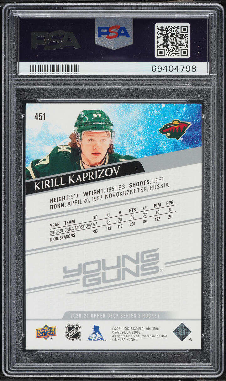 2020 Upper Deck Young Guns Kirill Kaprizov ROOKIE #451 PSA 10 GEM MINT