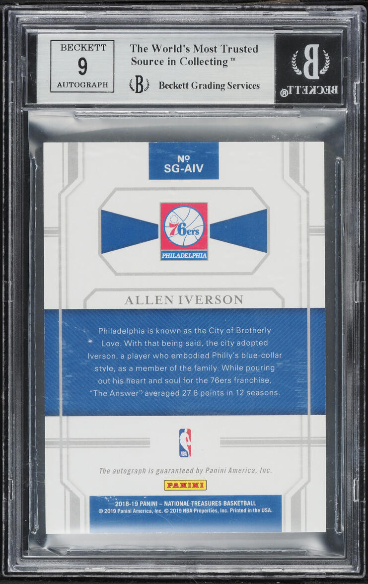 2018 National Treasures Allen Iverson AUTO /25 #SG-AIV BGS 8.5 NM-MT+
