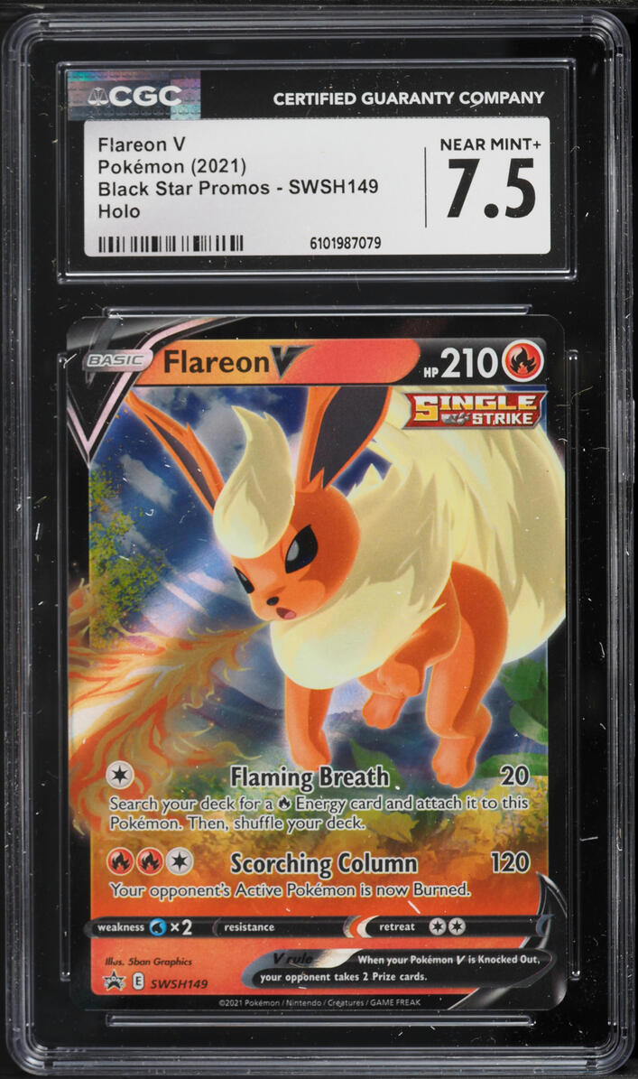 2021 Pokemon Sword & Shield Black Star Promo Full Art Flareon V #SWSH149 CGC 7.5 NRMT+