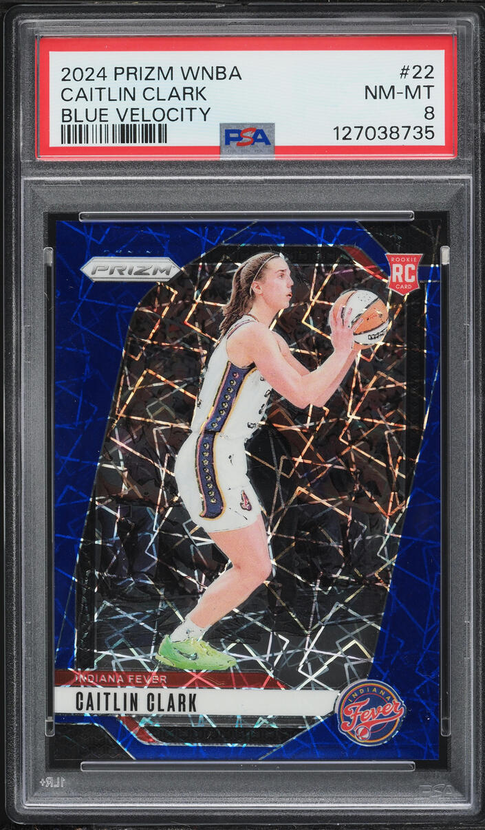 2024 Panini Prizm WNBA Blue Velocity Caitlin Clark ROOKIE #22 PSA 8 NM-MT