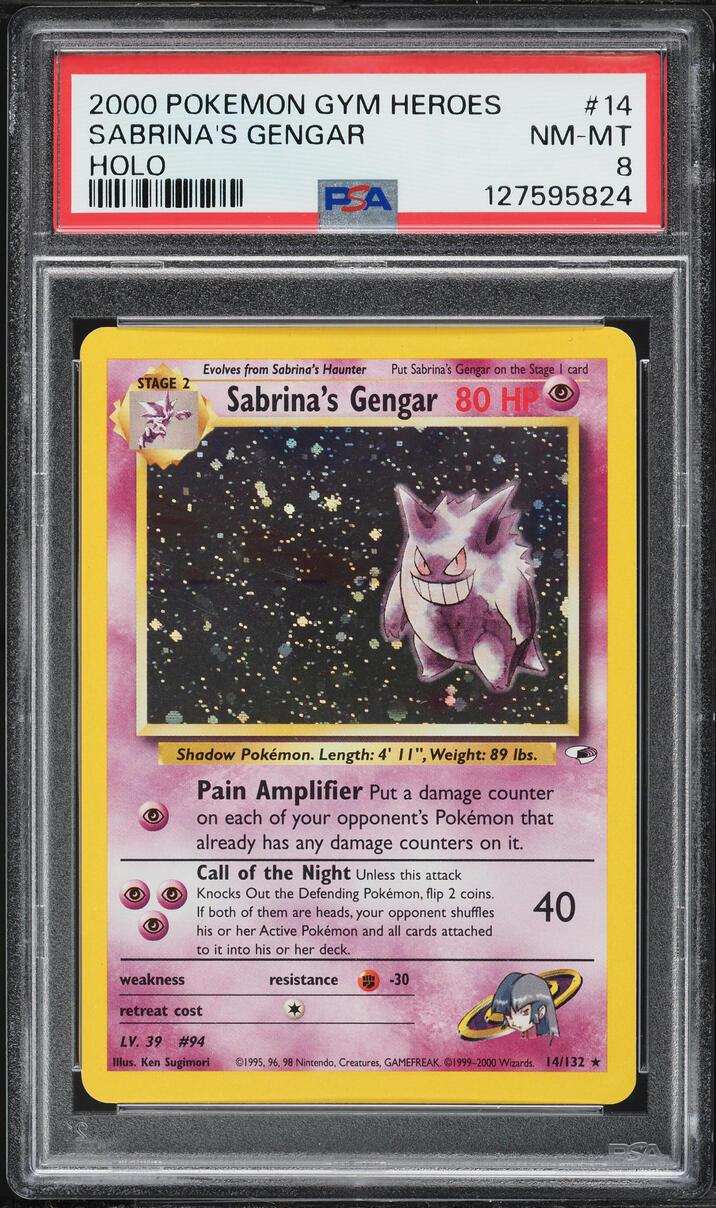 2000 Pokemon Gym Heroes Holo Sabrina's Gengar #14 PSA 8 NM-MT
