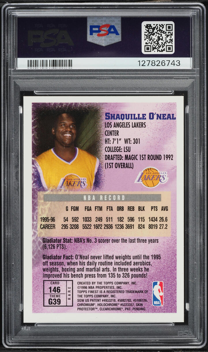 1996 Finest Basketball w/ Coating Shaquille O'Neal #146 PSA 8 NM-MT