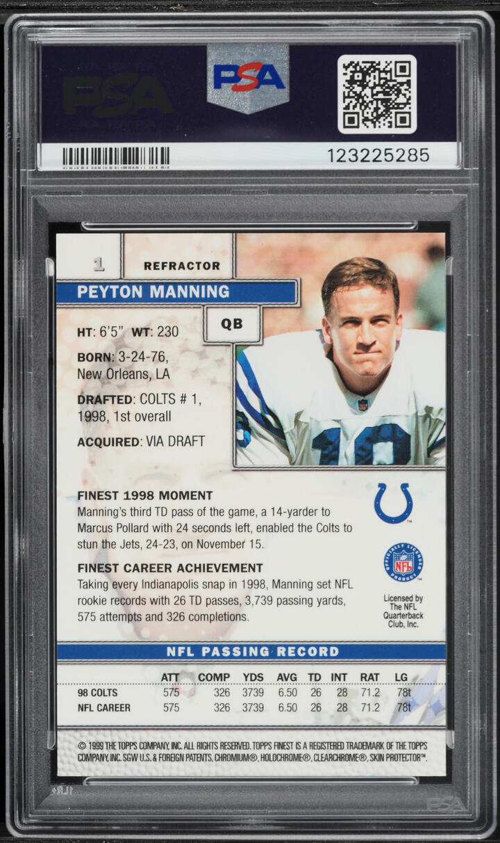 1999 Finest Refractor Peyton Manning #1 PSA 9 MINT