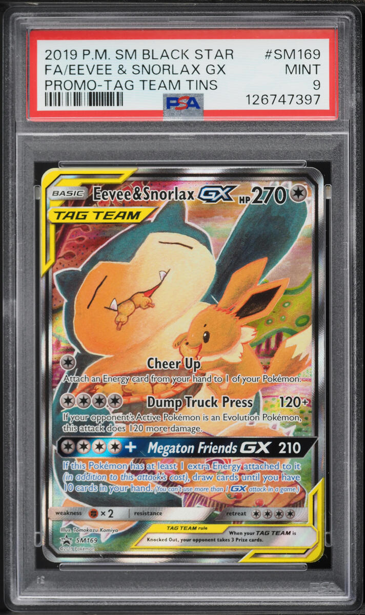 2019 Pokemon Sun & Moon Promo Tag Team Alt Art Eevee & Snorlax GX #SM169 PSA 9 MINT
