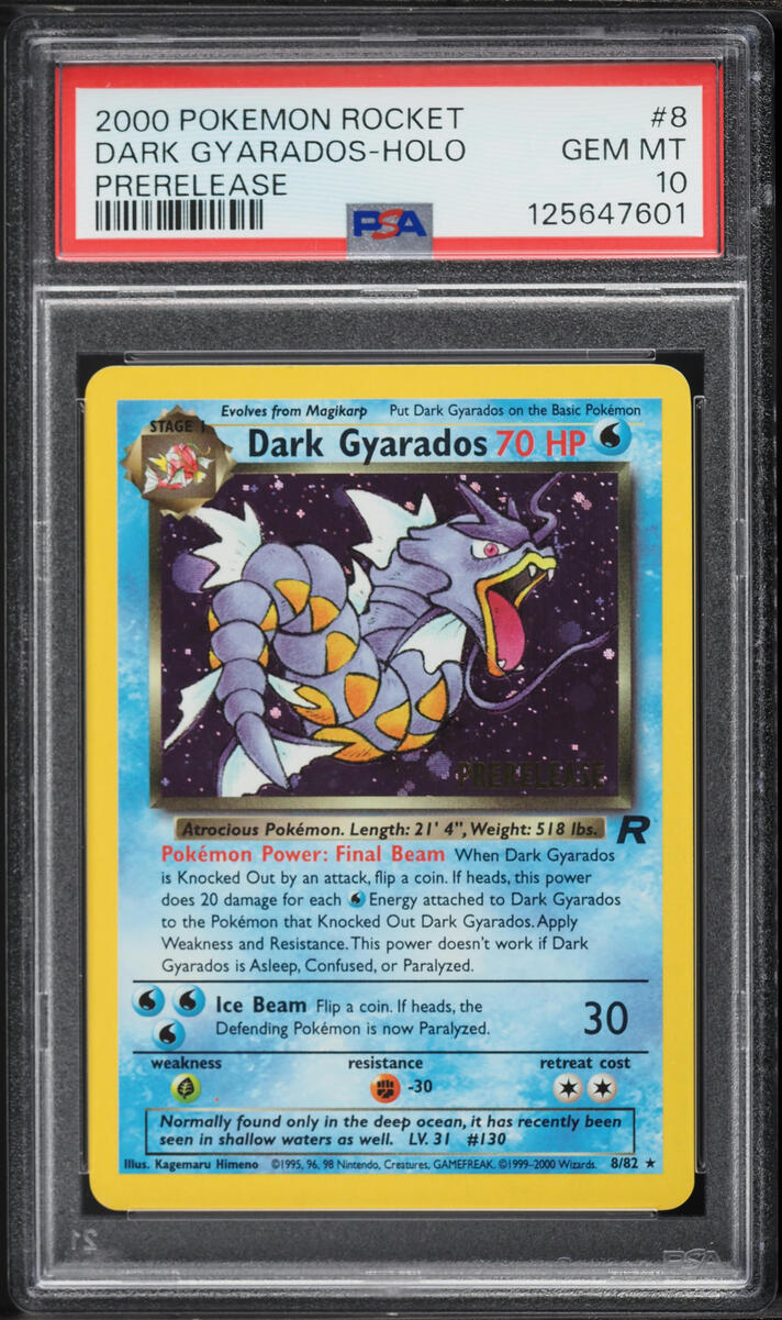 2000 Pokemon Team Rocket Prerelease Holo Dark Gyarados #8 PSA 10 GEM MINT