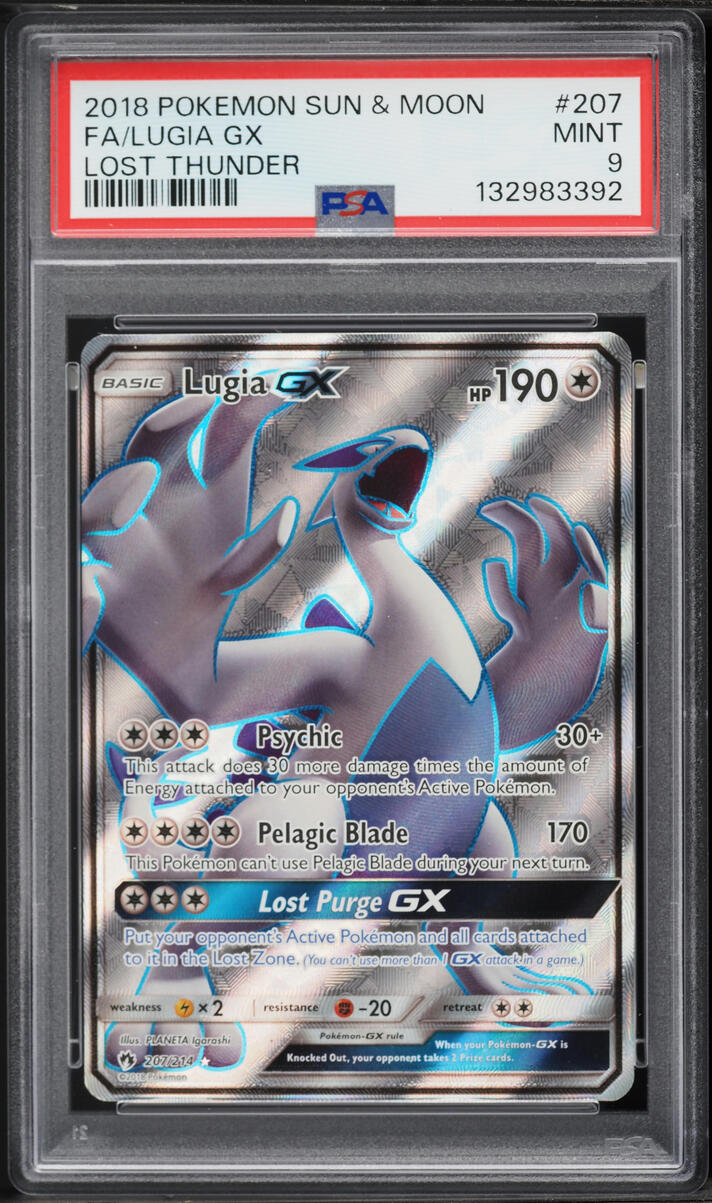 2018 Pokemon Sun & Moon Lost Thunder Full Art Lugia GX #207 PSA 9 MINT