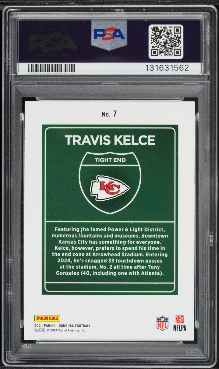 2024 Donruss Downtown! Travis Kelce #7 PSA 7 NRMT