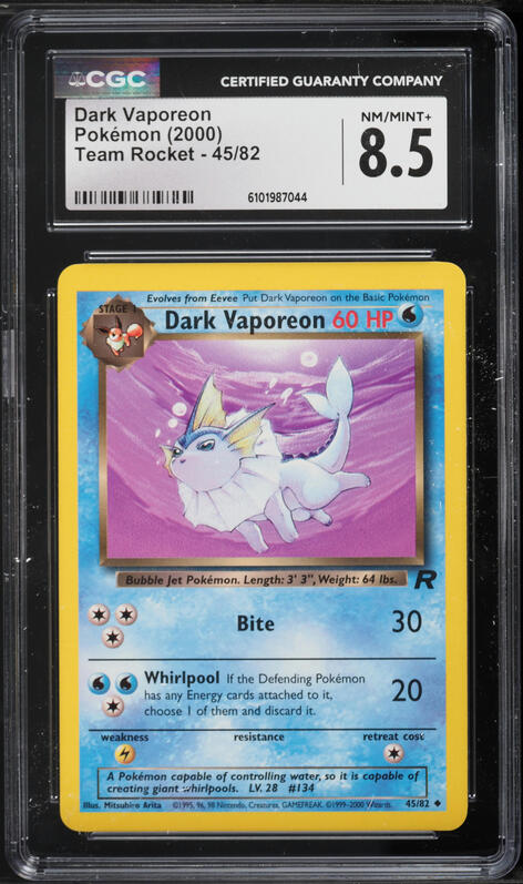 2000 Pokemon Team Rocket Dark Vaporeon #45 CGC 8.5 NM-MT+