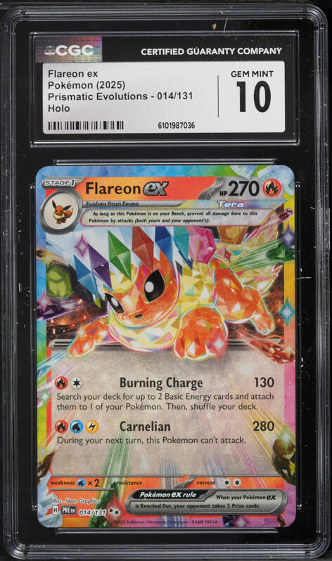 2025 Pokemon Scarlet & Violet Prismatic Evolutions Holo Flareon EX #14 CGC 10 GEM MINT