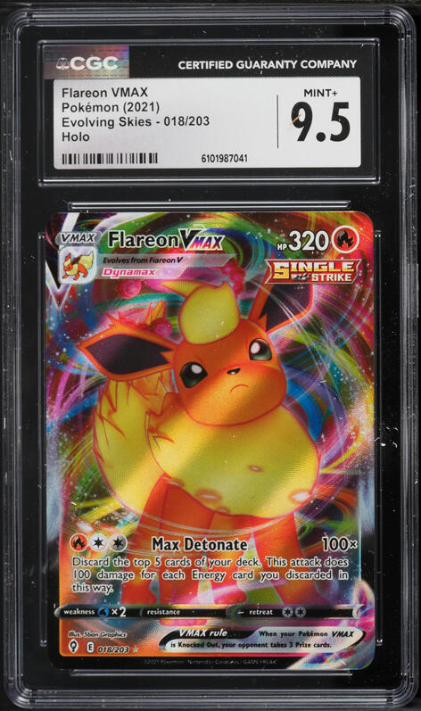 2021 Pokemon Sword & Shield Evolving Skies Alt Art Flareon VMAX #18 CGC 9.5 MINT+