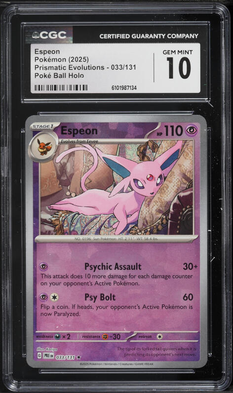 2025 Pokemon Scarlet & Violet Prismatic Evolutions Poke Ball Holo Espeon #33 CGC 10 GEM MINT