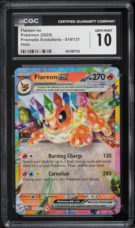 2025 Pokemon Scarlet & Violet Prismatic Evolutions Holo Flareon EX #14 CGC 10 GEM MINT