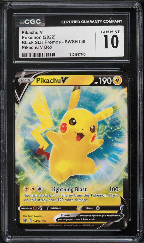 2022年 ピカチュウV #001 Gem Mint 10 2022 Pokemon SWSH Black Star Promo V Box Full Art Pikachu V #198