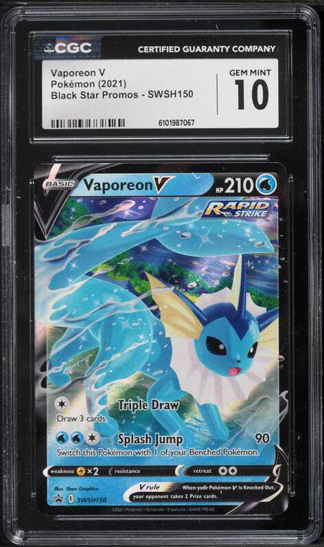 2021 Pokemon Sword & Shield Black Star Promo Full Art Vaporeon V #SWSH150 CGC 10 GEM MINT
