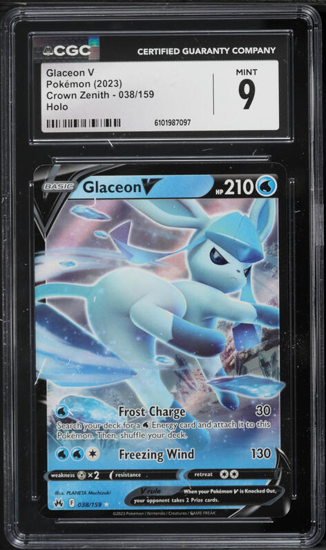 2023 Pokemon Sword & Shield Crown Zenith Full Art Glaceon V #38 CGC 9 MINT