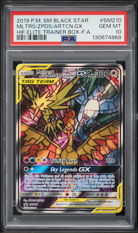 2019 Pokemon SM Promo Hidden Fates Alt Art Moltres Zapdos Articuno GX #SM210 PSA 10 GEM MINT