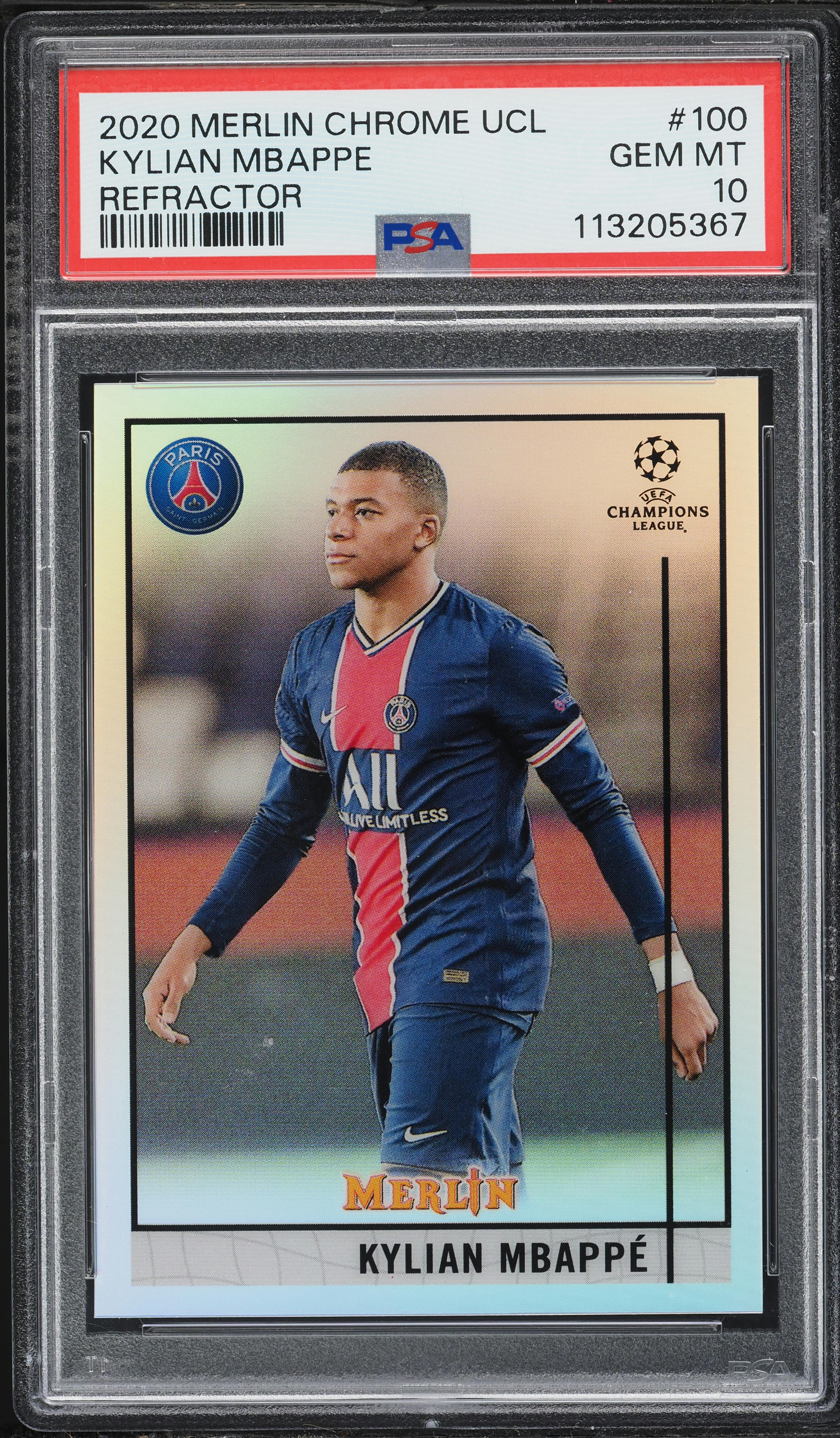 2020 Topps Merlin Chrome UEFA Refractor Kylian Mbappe #100 PSA 10