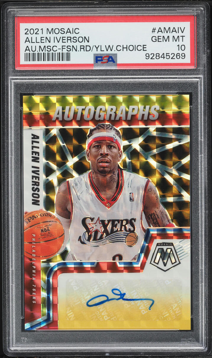 2021 Panini Mosaic Fusion Red Yellow Choice Allen Iverson AUTO PSA