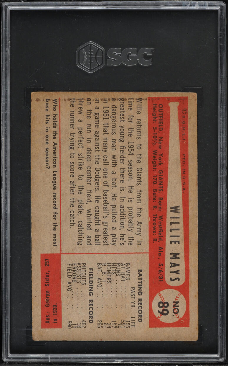 1954 Bowman Willie Mays #89 SGC 3 VG