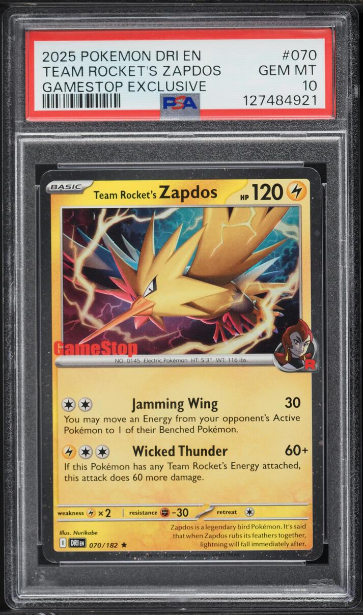 2025 Pokemon SV Destined Rivals Gamestop Exclusive Team Rocket's Zapdos #70 PSA 10 GEM MINT