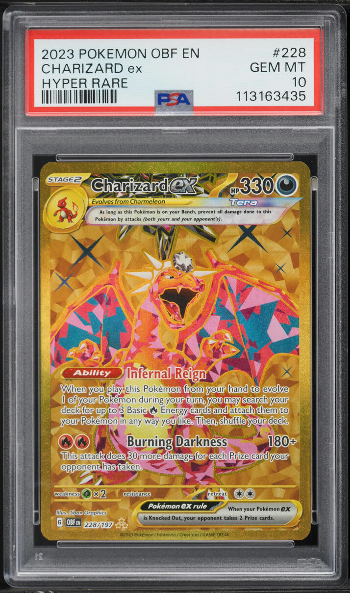 2023 Pokemon Scarlet & Violet Obsidian Flames Gold Rare Charizard ex #228 PSA 10 GEM MINT