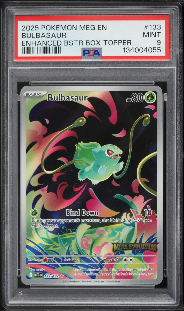 2025 Pokemon Mega Evolution Enhanced Booster Box Topper IR Bulbasaur #133 PSA 9 MINT
