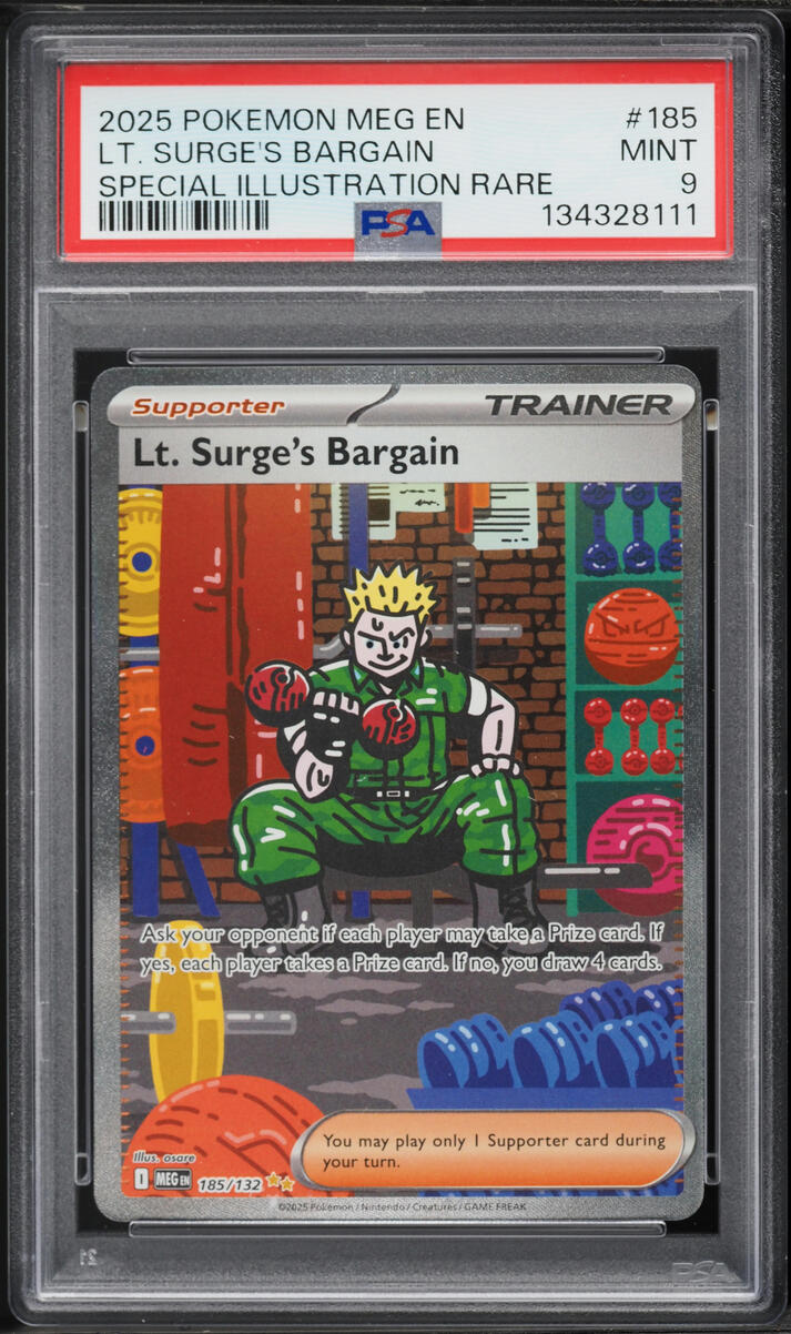2025 Pokemon Mega Evolution SIR Lt. Surge's Bargain #185 PSA 9 MINT