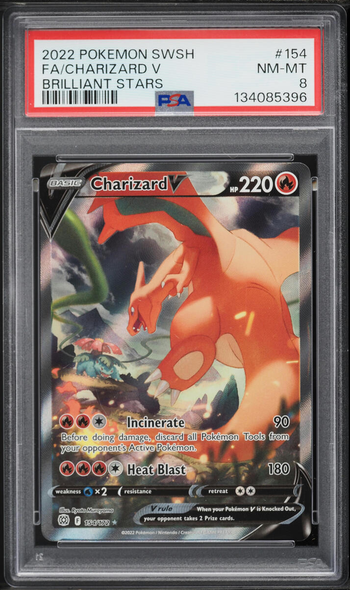 2022 Pokemon Sword & Shield Brilliant Stars Alt Art Charizard V #154 PSA 8 NM-MT