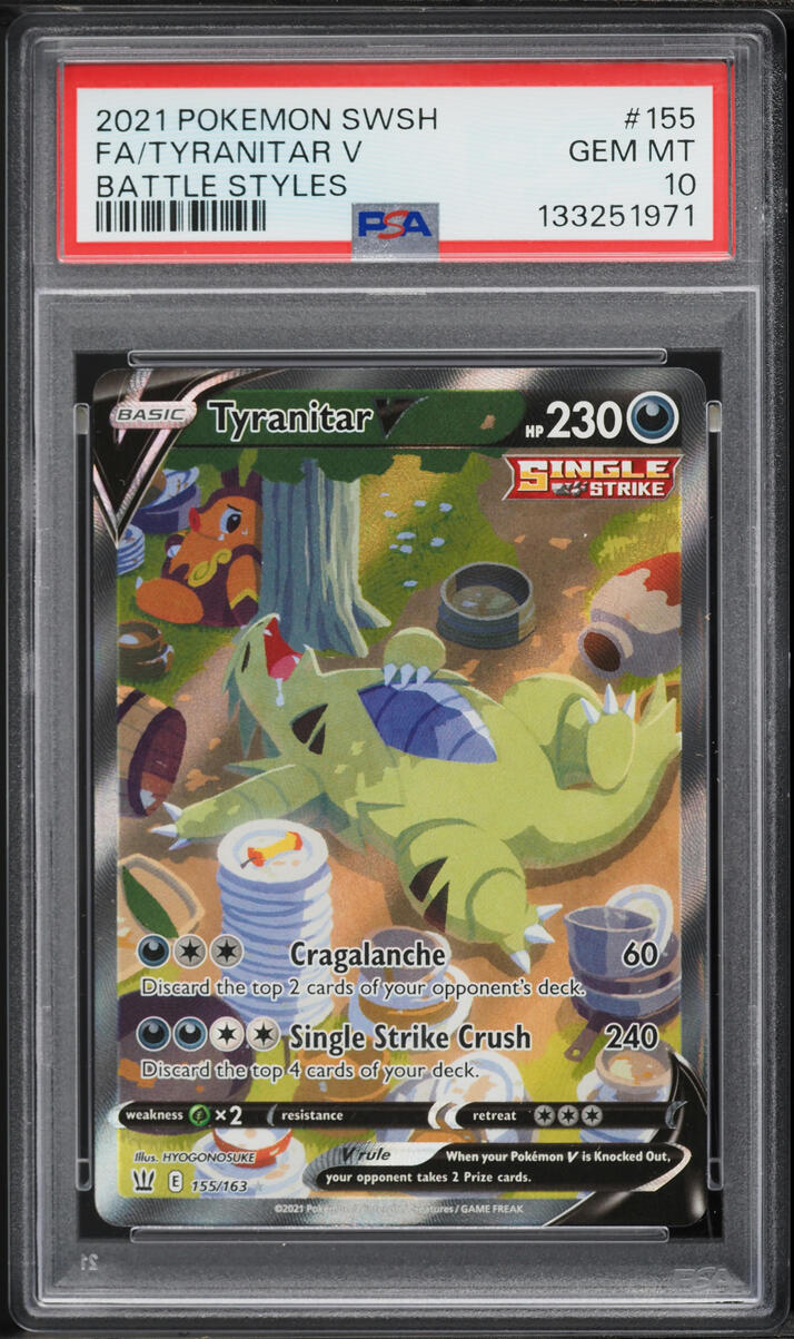 2021 Pokemon Sword & Shield Battle Styles Alt Art Tyranitar V #155 PSA 10 GEM MINT