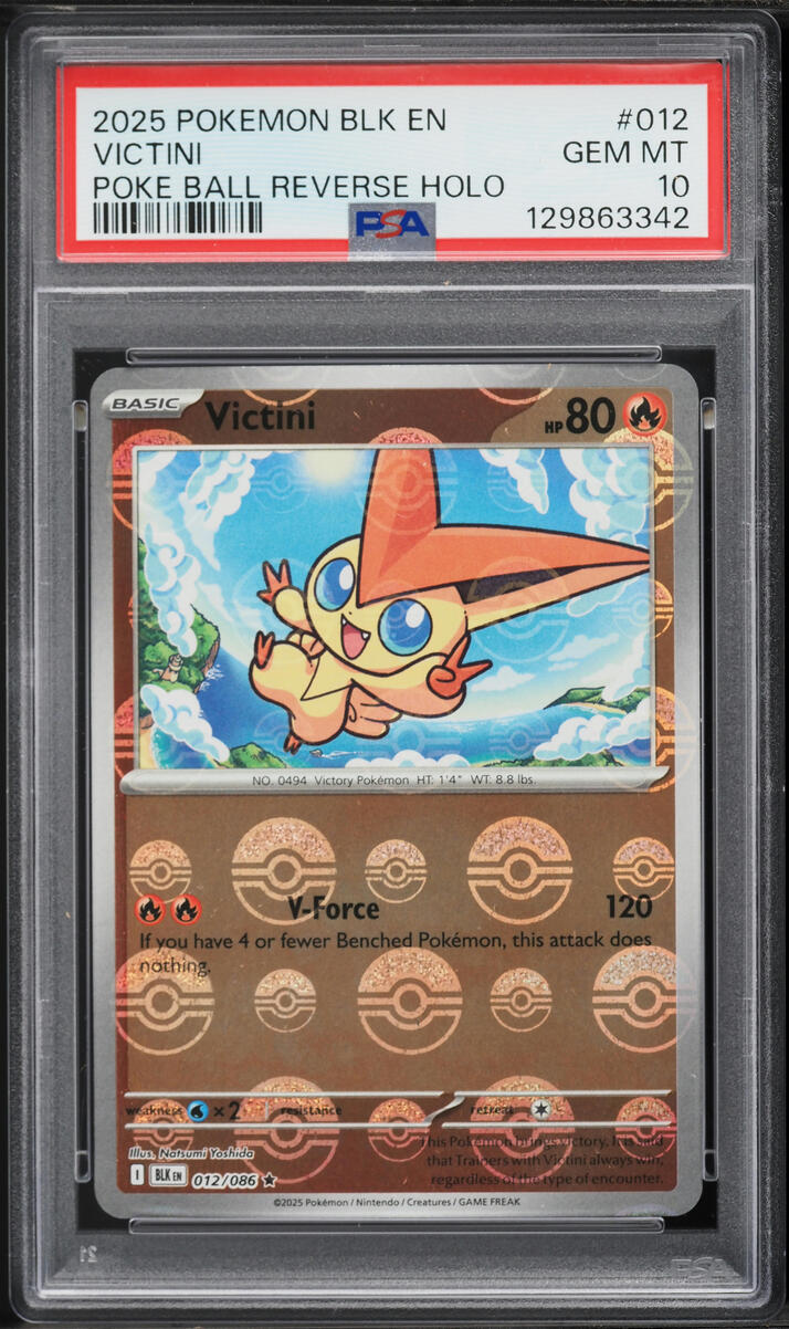 2025 Pokemon Scarlet & Violet Black Bolt Poke Ball Reverse Holo Victini #012 PSA 10 GEM MINT
