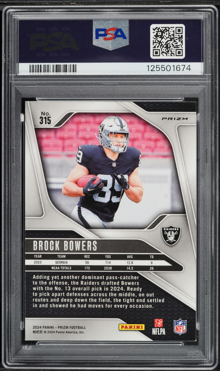 2024 Panini Prizm Silver Brock Bowers ROOKIE #315 PSA 8 NM-MT