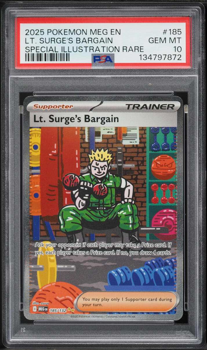 2025 Pokemon Mega Evolution SIR Lt. Surge's Bargain #185 PSA 10 GEM MINT