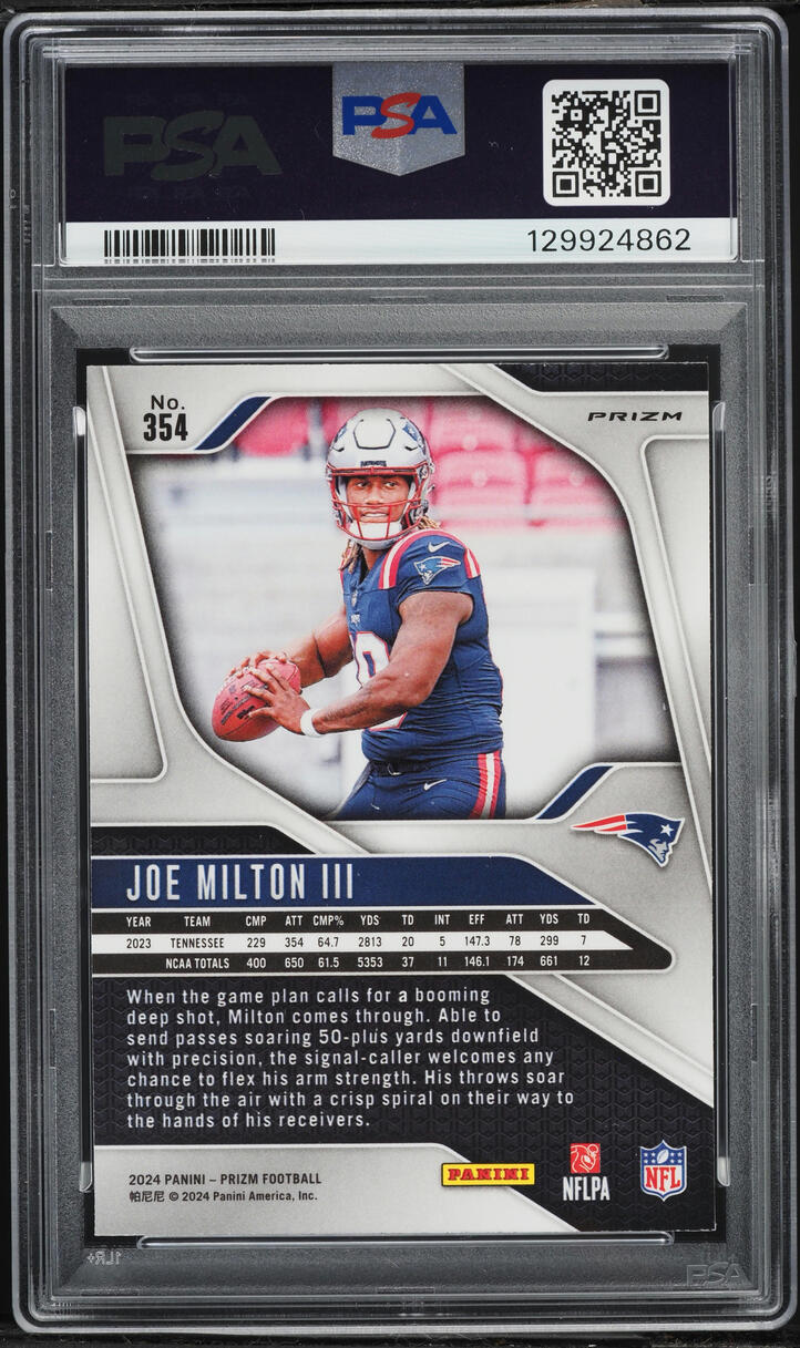 2024 Panini Prizm Purple Pulsar Joe Milton III ROOKIE #354 PSA 10 GEM MINT