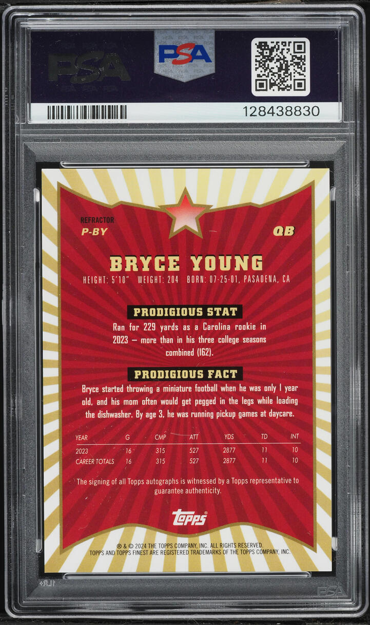 2024 Finest Prodigies Refractor Bryce Young AUTO #PBY PSA 9 MINT
