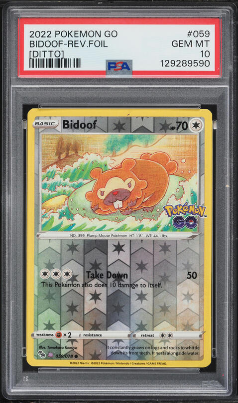 2022 Pokemon Sword & Shield Pokemon GO Ditto Reverse Foil Bidoof #59 PSA 10 GEM MINT