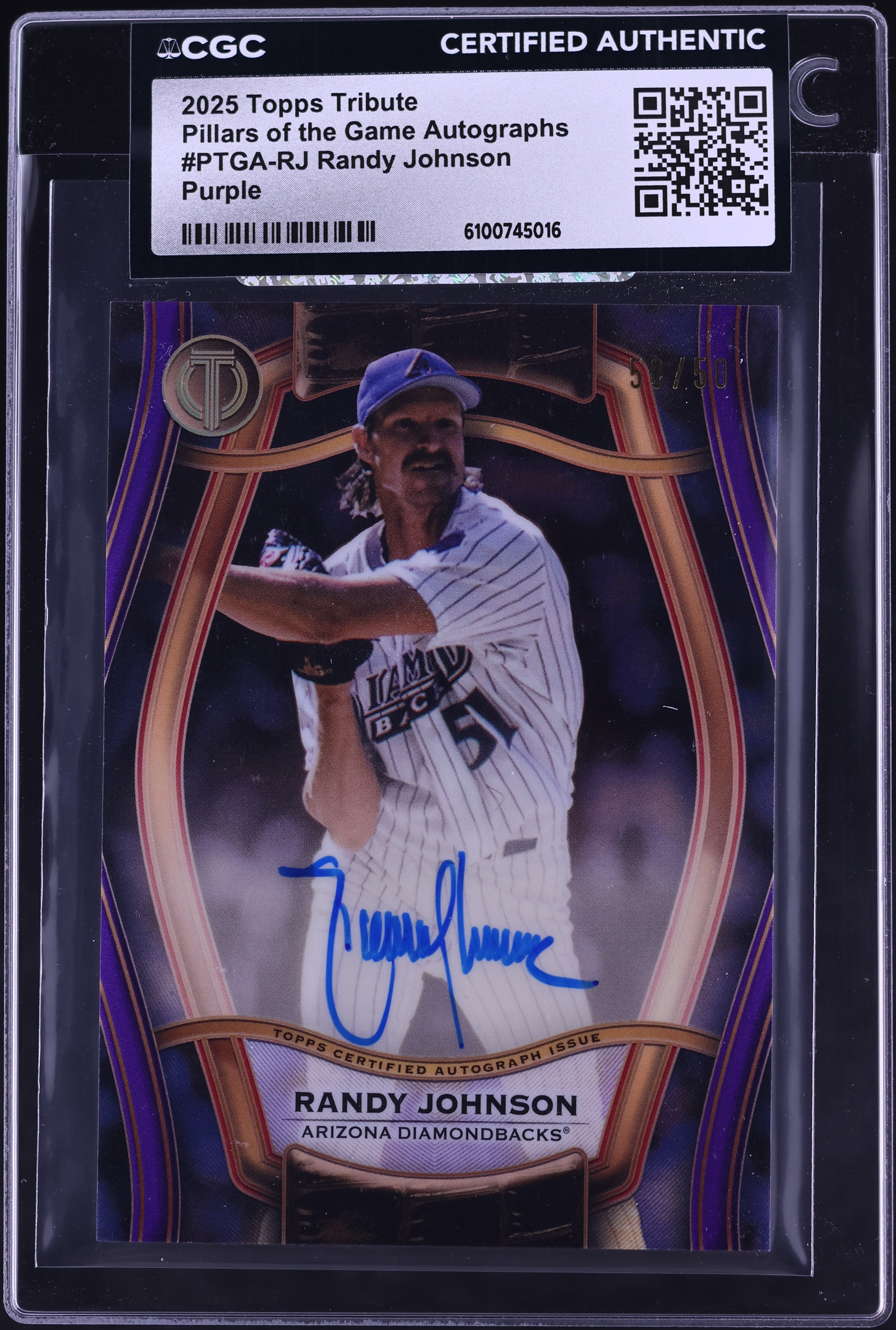 2025 Topps Tribute Pillars Of The Game Purple Randy Johnson AUTO