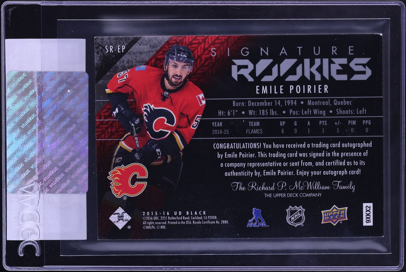2015 Upper Deck Black Signature Emile Poirier ROOKIE AUTO /249 #SR-EP CGC AUTH