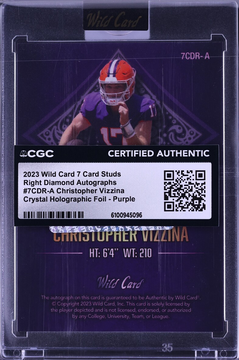 2023 Wild Card 7 Studs Diamond Crystal Holo Purple Christopher Vizzina RC AUTO /6 CGC AUTH