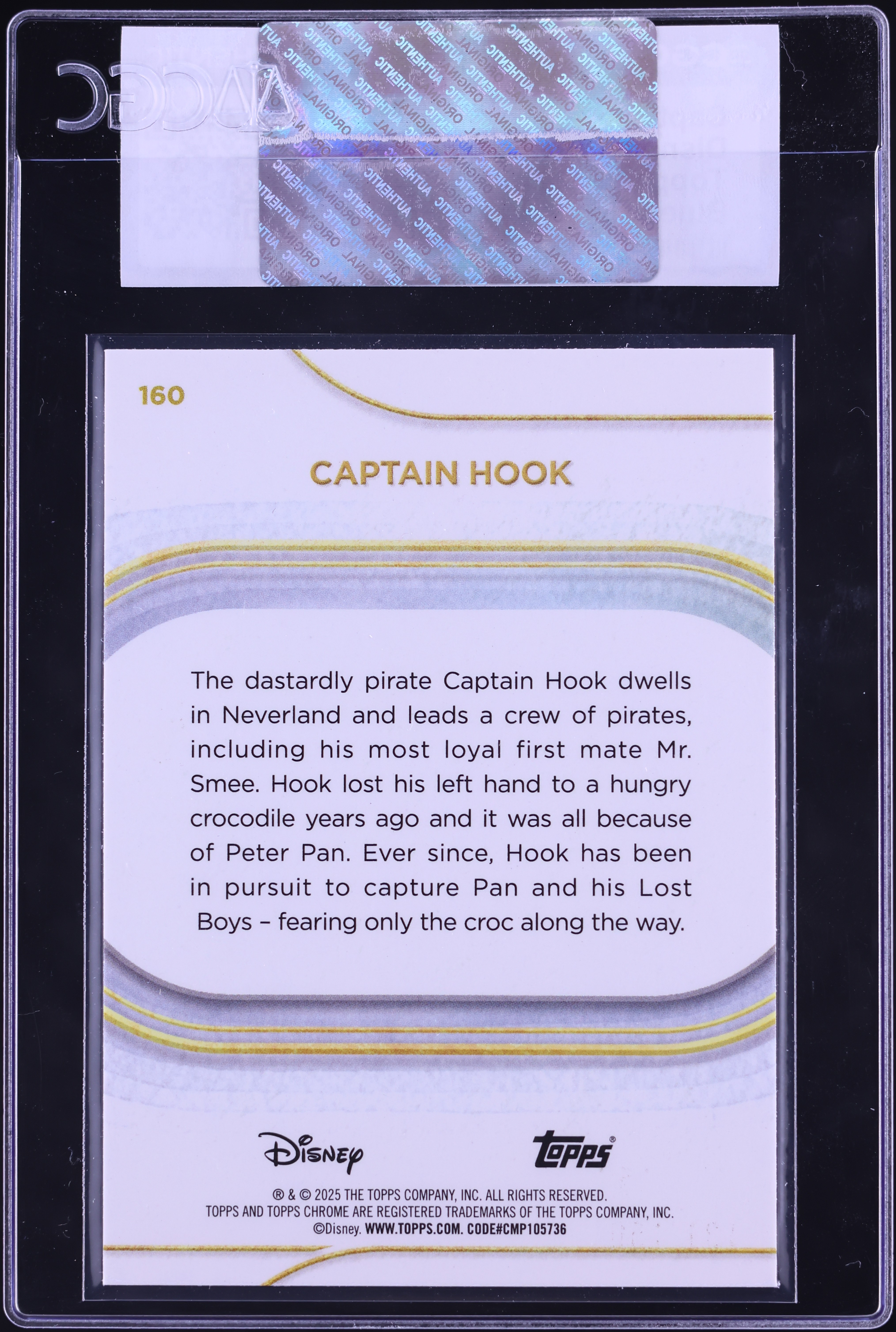 2025 Topps Chrome Disney Blue Refractor Captain Hook /150 #160 CGC