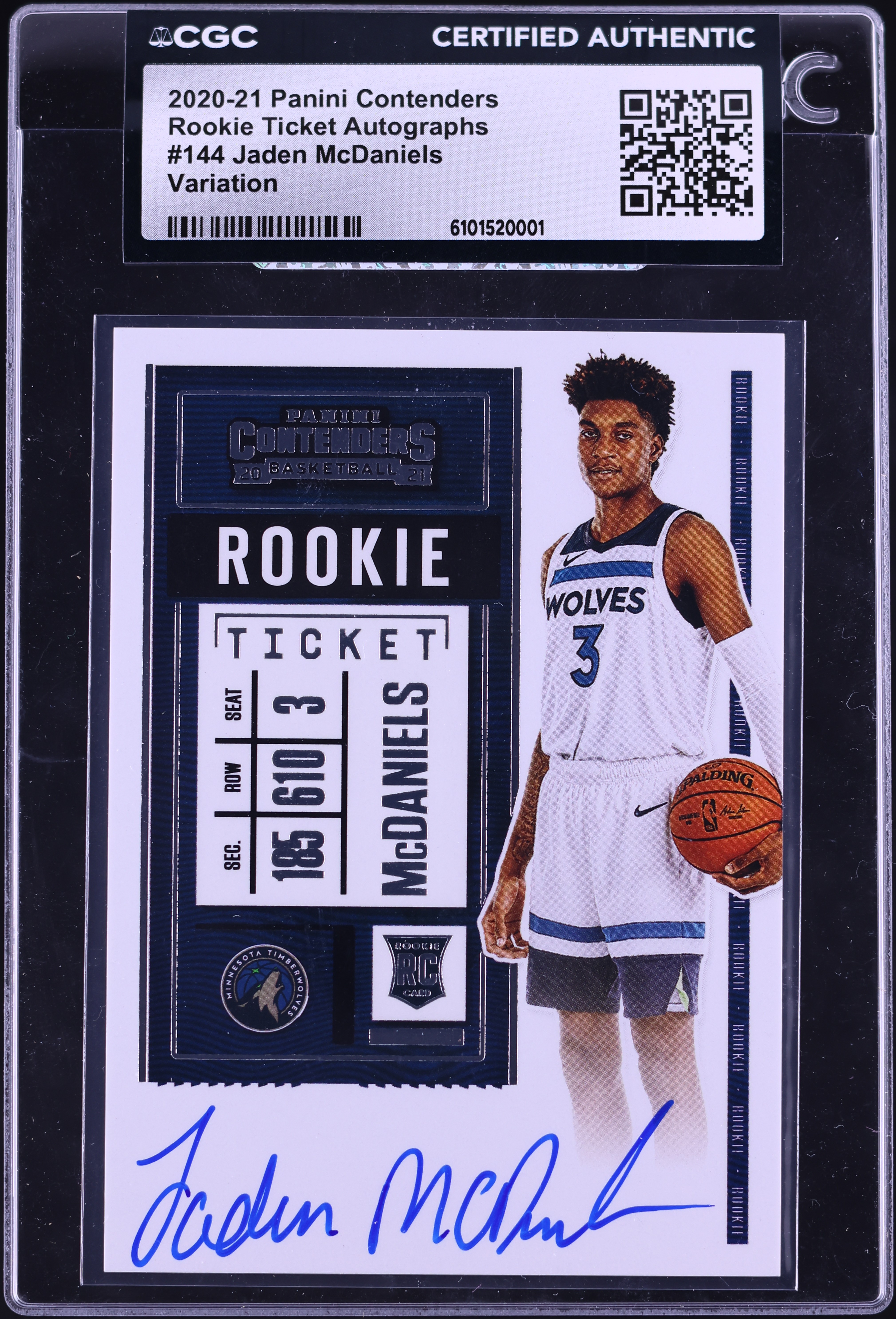 2020 Panini Contenders Ticket Variation Jaden McDaniels ROOKIE