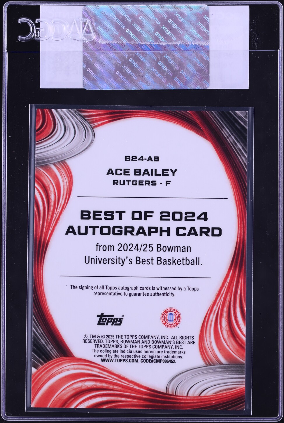 2024 Bowman University Best Of '24 Yellow Lazer Refractor Ace Bailey AUTO /75 #B24-AB CGC AUTH