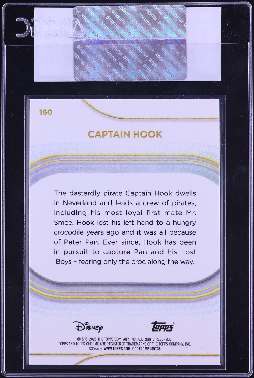 2025 Topps Chrome Disney Blue Refractor Captain Hook /150 #160 CGC