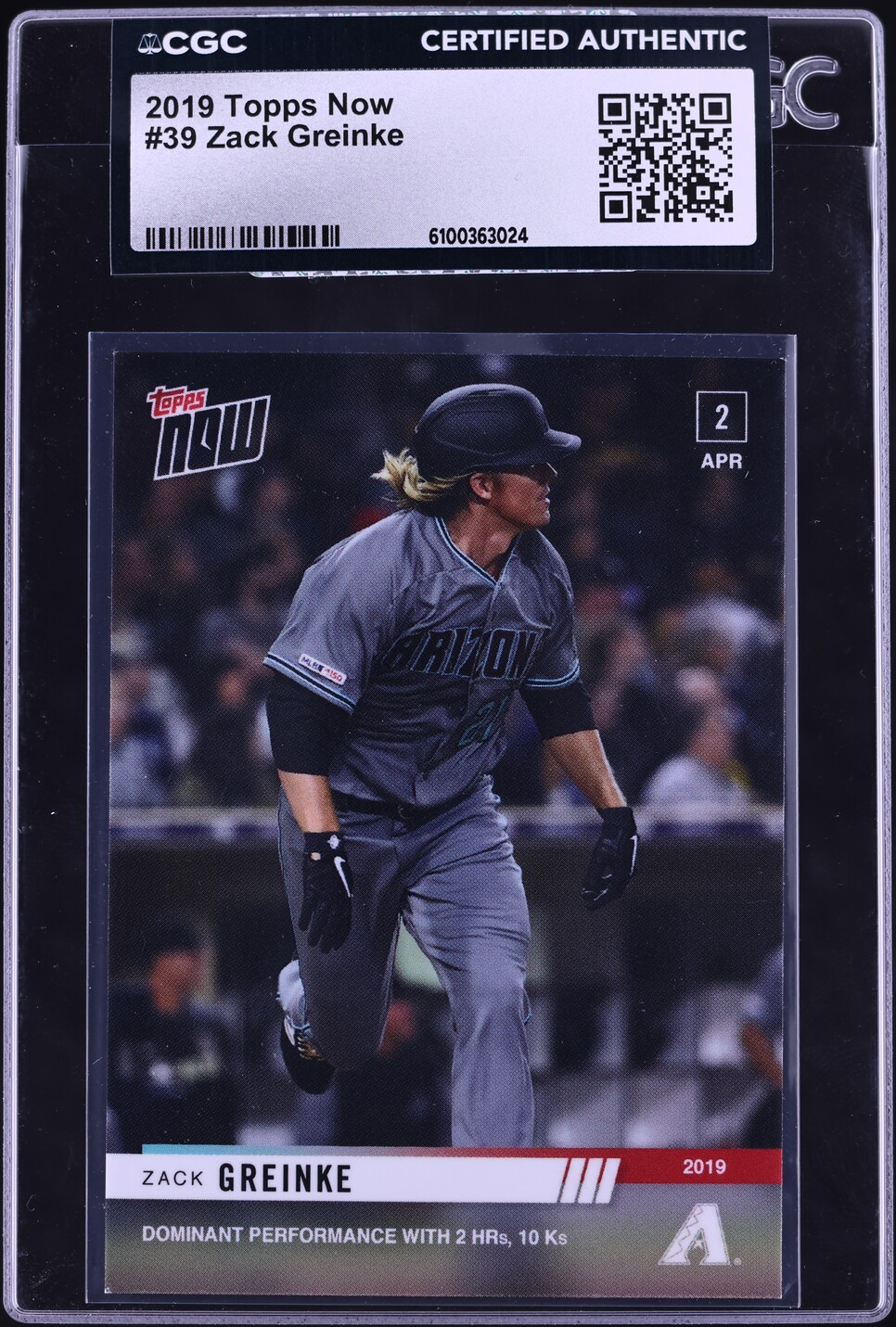 2019 Topps Now Zack Greinke #39 CGC AUTH