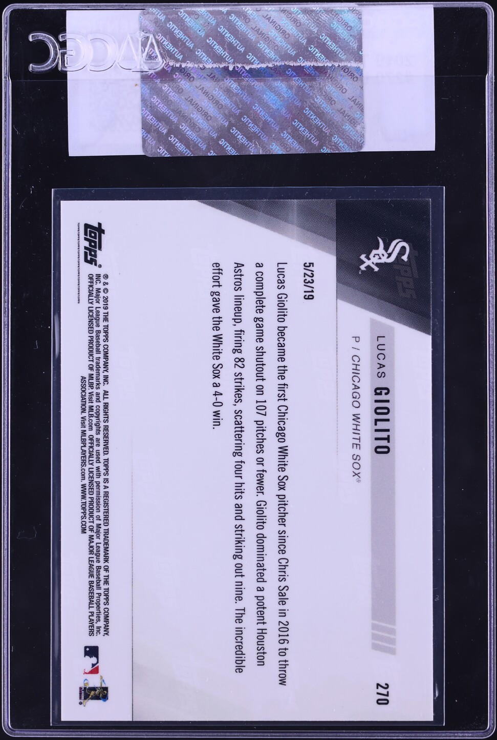 2019 Topps Now Lucas Giolito #270 CGC AUTH