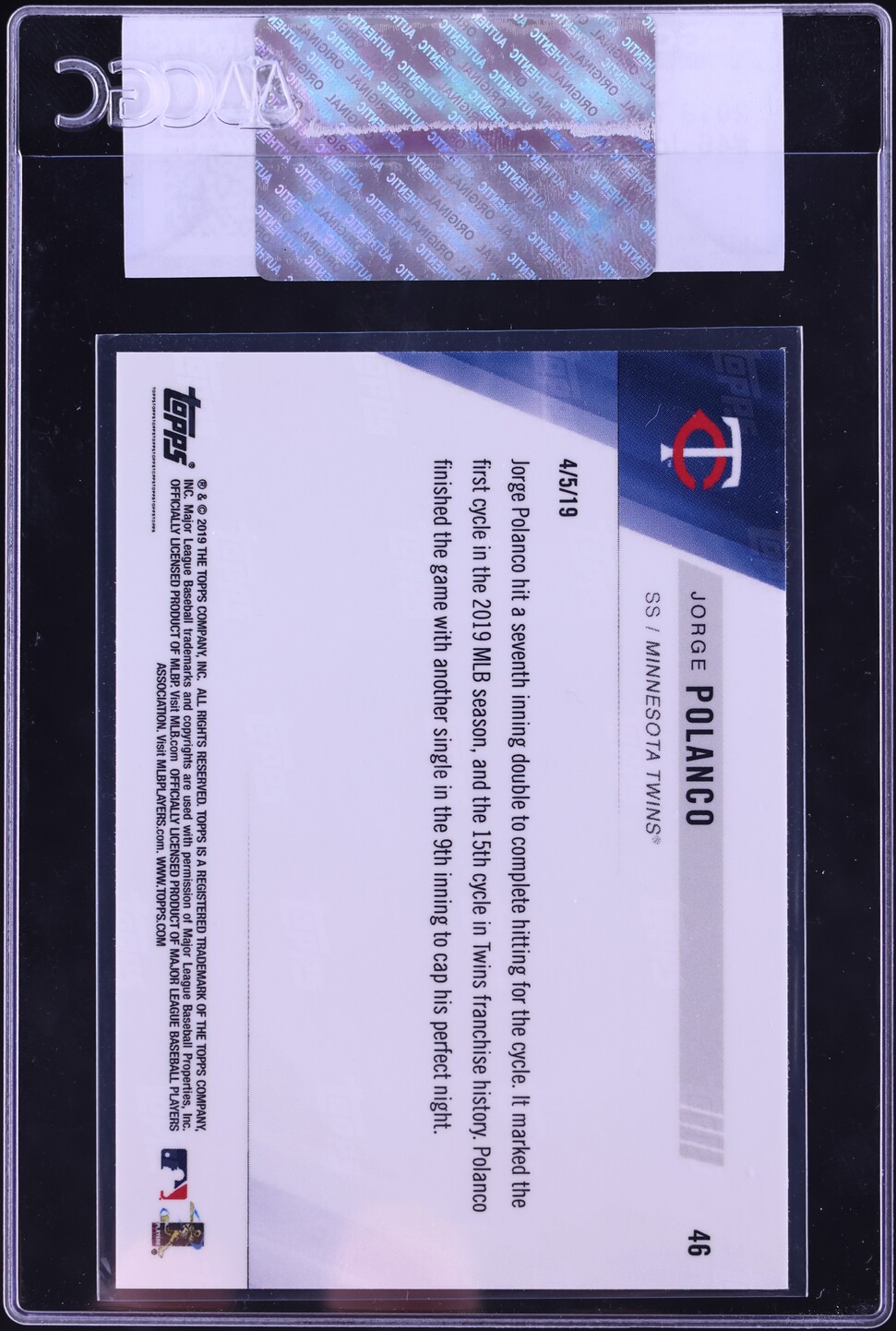 2019 Topps Now Jorge Polanco #46 CGC AUTH