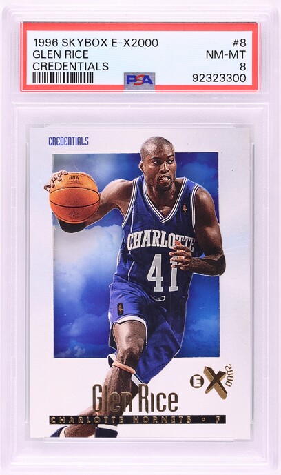 1996 Skybox E-X2000 Credentials Glen Rice /499 #8 PSA 8 NM-MT on