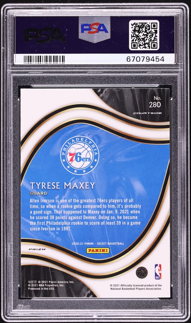 2020 Select Courtside Silver Prizm Tyrese Maxey ROOKIE #280 PSA 10 GEM MINT