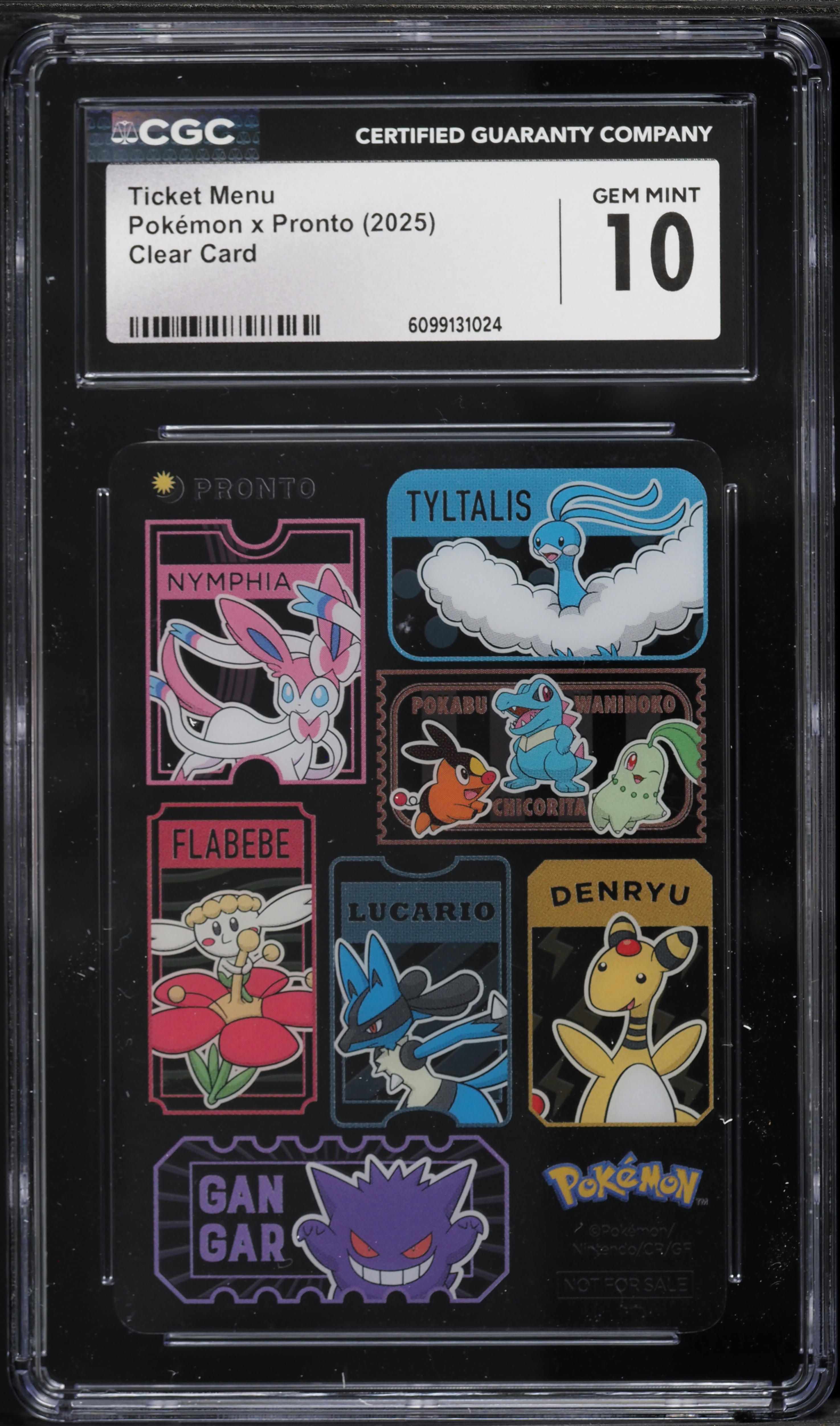 2025 Pokemon x Pronto Clear Card Ticket Menu CGC 10 GEM MINT on