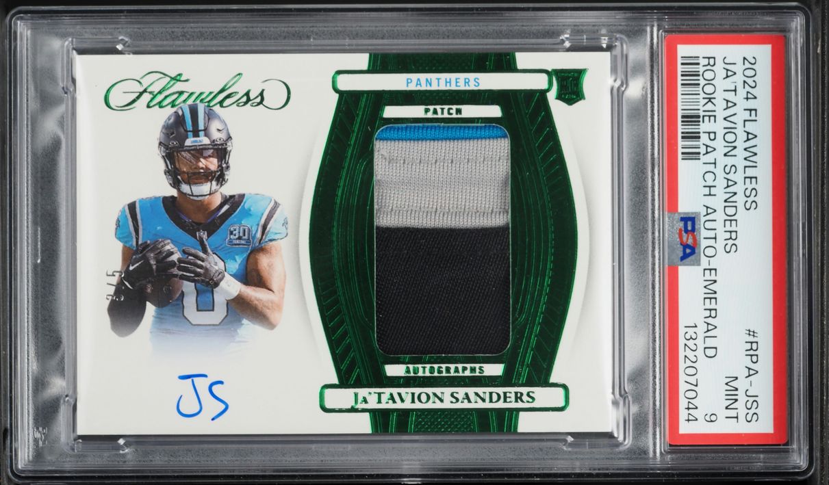 2024 Panini Flawless Emerald Ja'Tavion Sanders ROOKIE PATCH AUTO