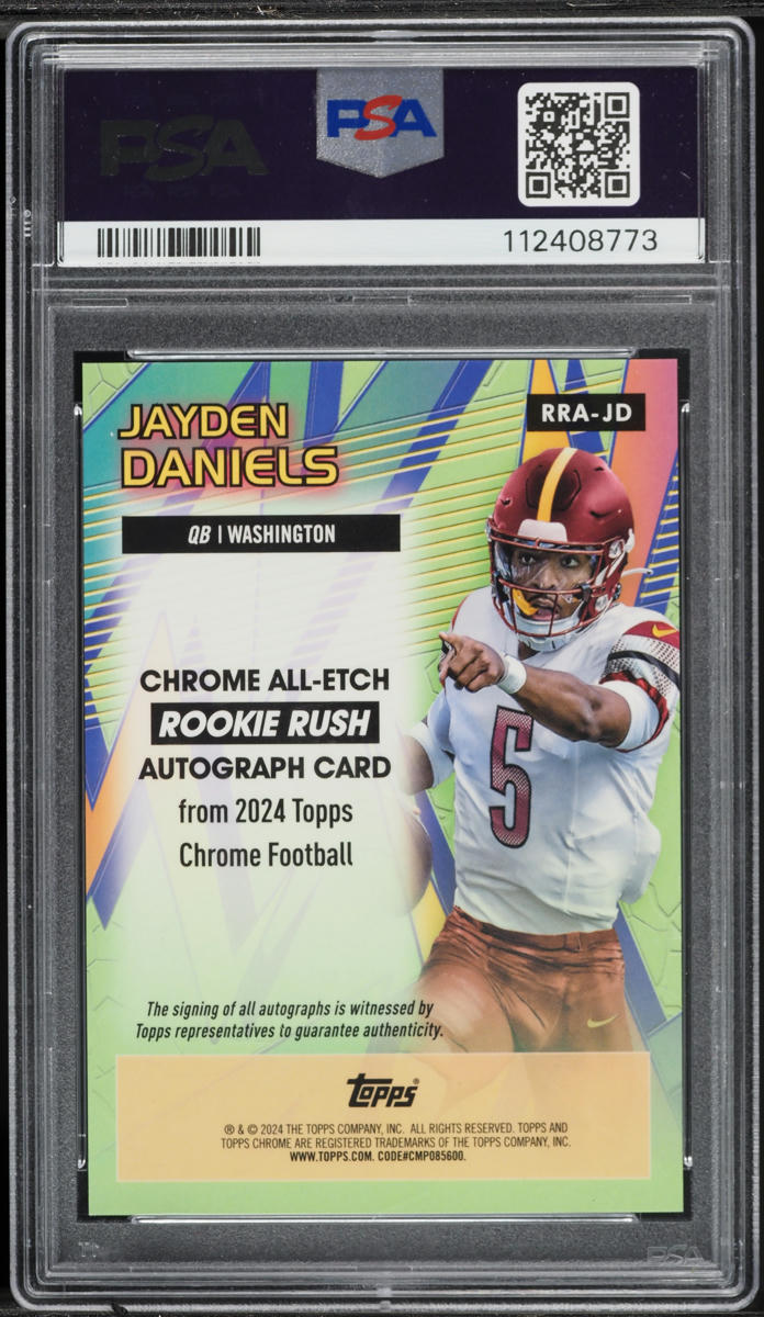 2024 Topps Chrome All Etch Rush Aqua Refractor Jayden Daniels ROOKIE AUTO /199 PSA 10 GEM MINT